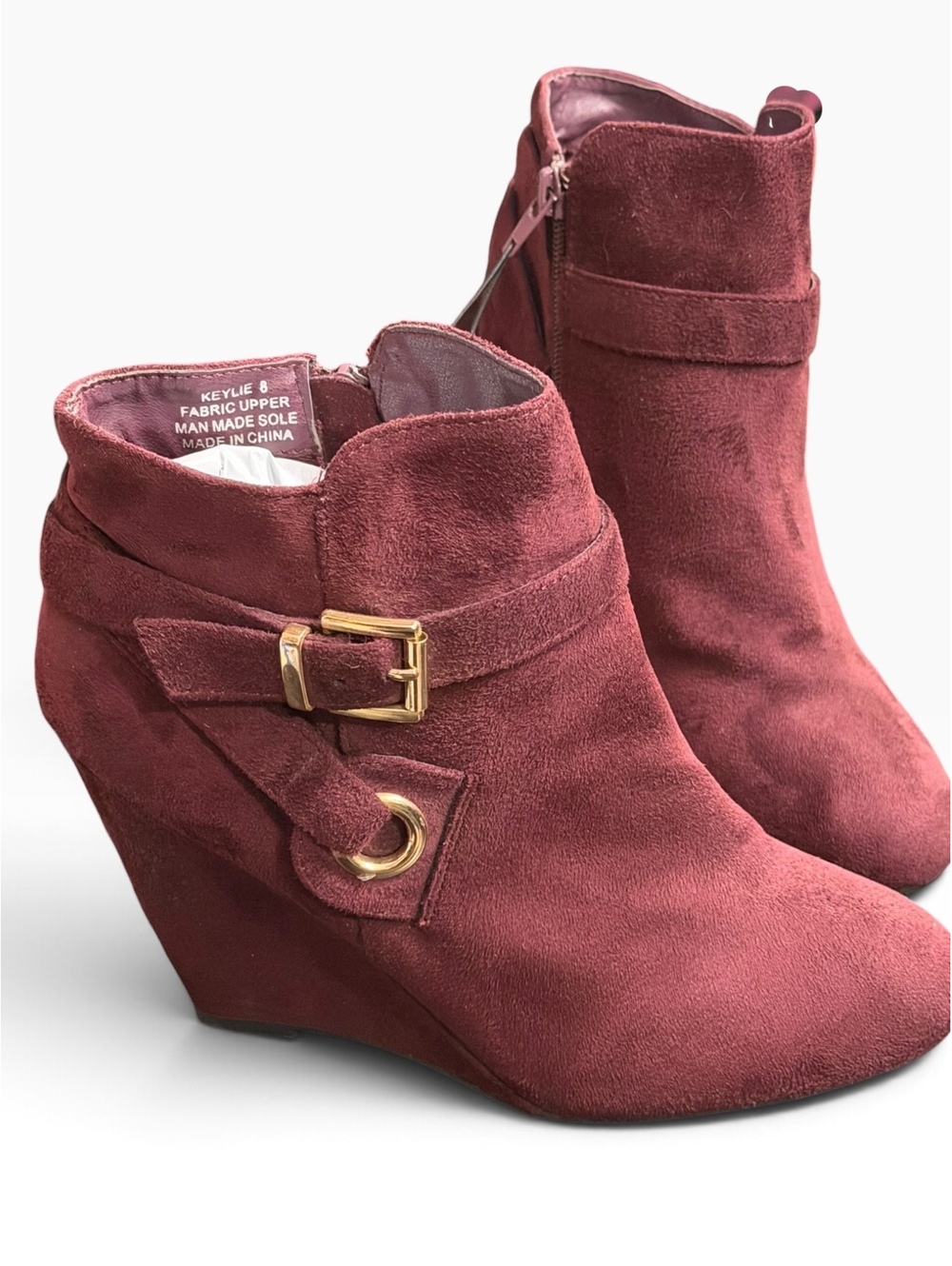 Rebel by Zigi Keylie Burgundy Faux Suede Wedge Ankle Booties – Size 8 – NWOT